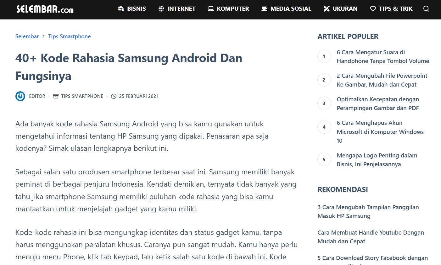 Penulisan artikel blog mengenai Samsung