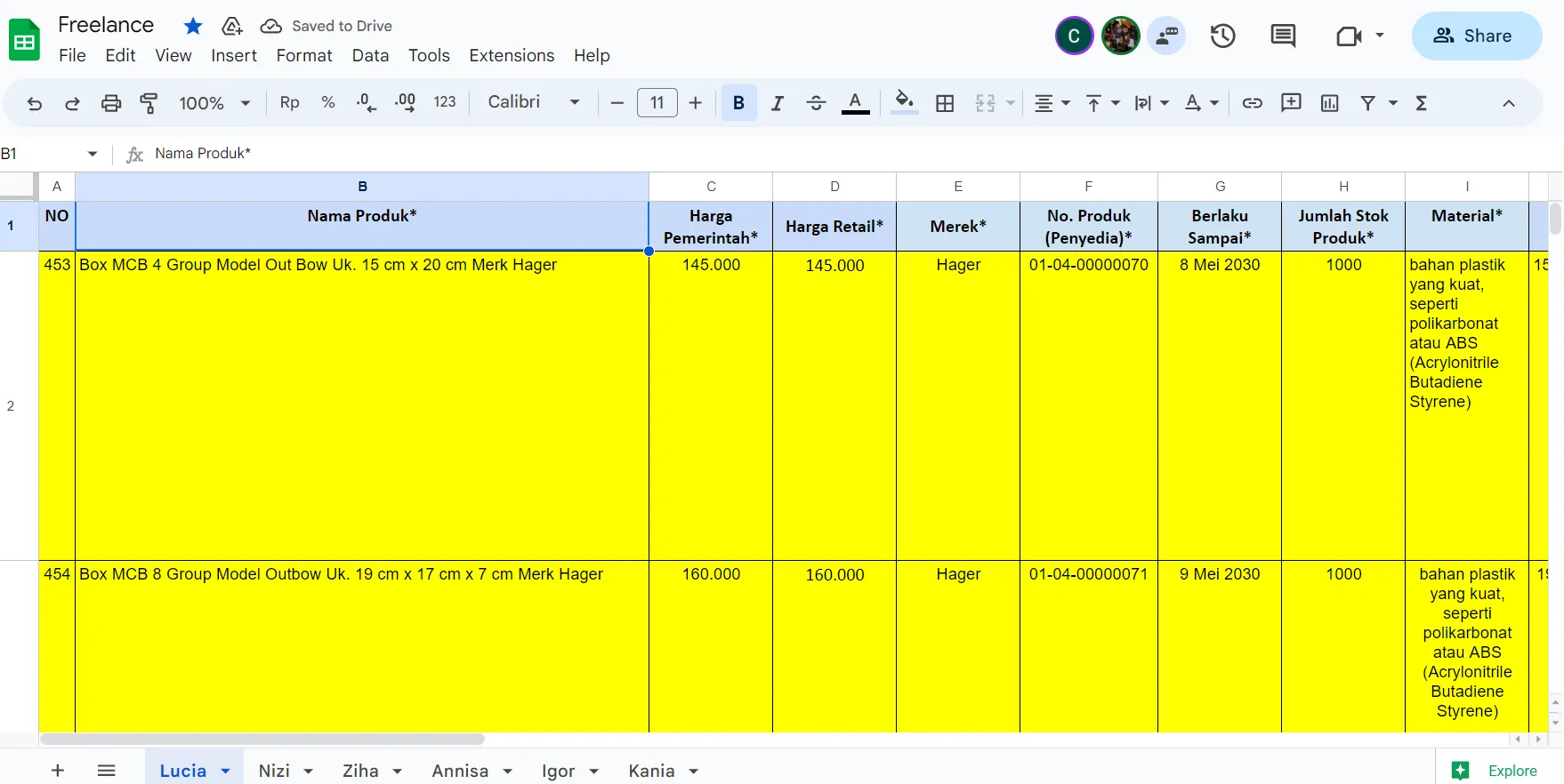 Input Data Excel untuk Perusahaanh Manufaktur