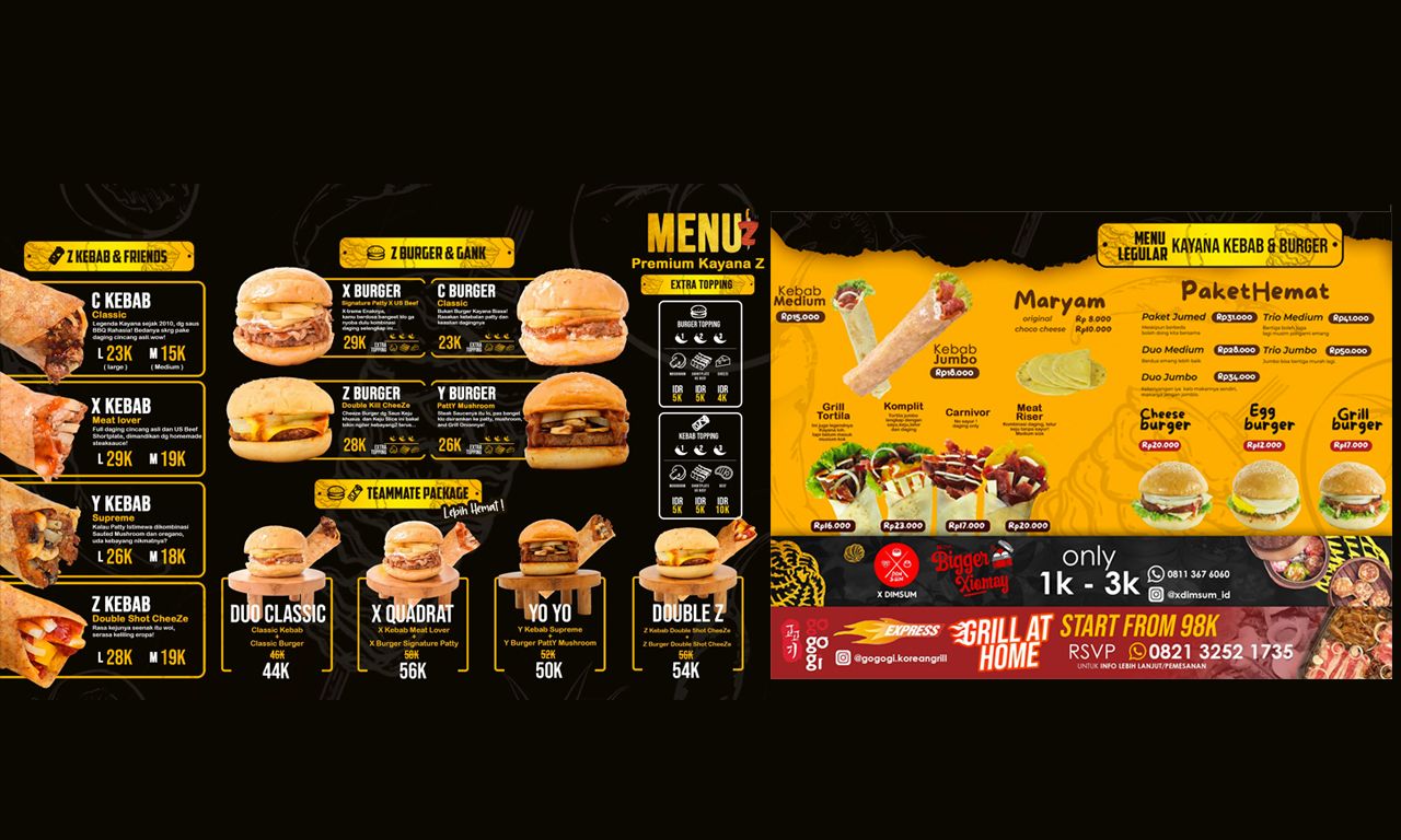 Desain Menu untuk Kedai Burger & Kebab