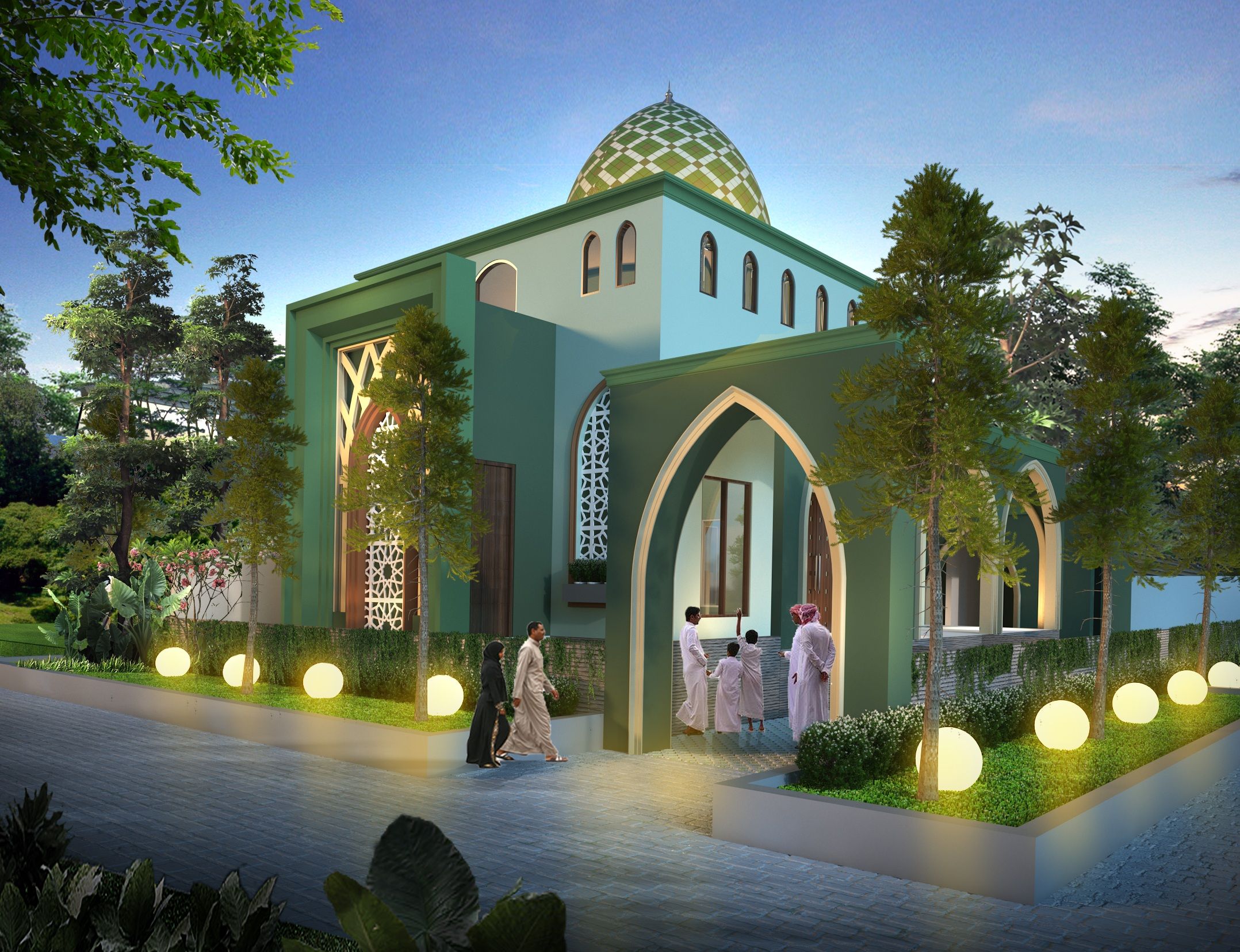 Desain 3D untuk Eksterior Masjid Sederhana