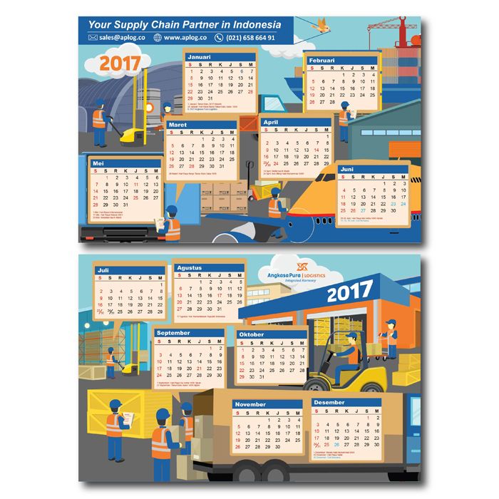 Desain Kalendar dengan Ilustrasi Industri