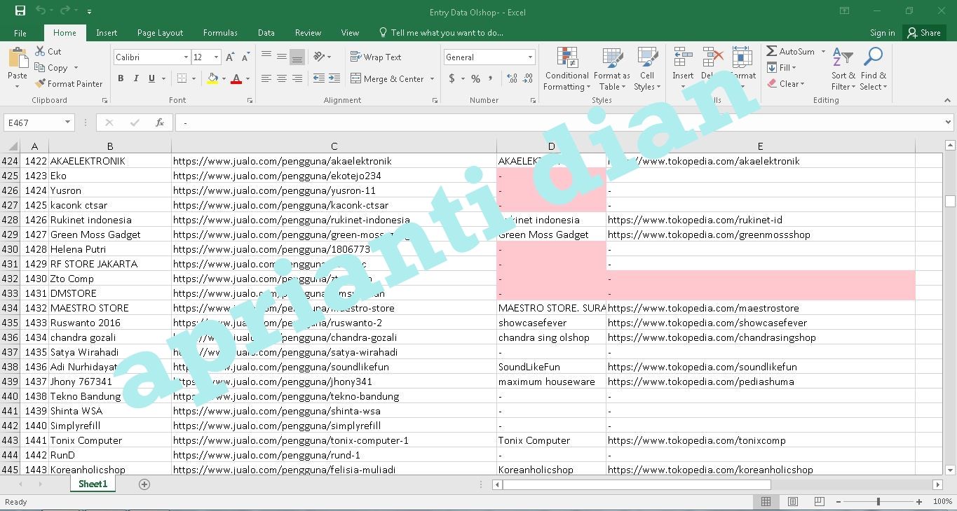 Input Data di Excel dari apriantidian